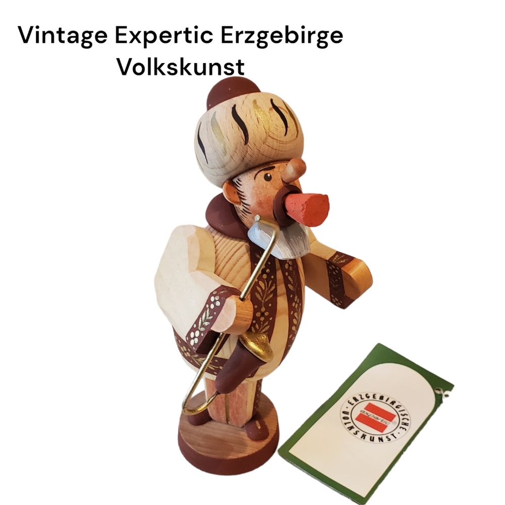 Like New Expertic Erzgebirge Volkskunst Incense Holder Musician Wood Folk Art